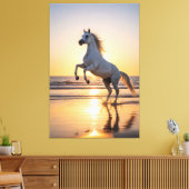 Majestic White Arabian Horse Sunset Beach Canvas Afdruk (Insitu (Woonkamer))