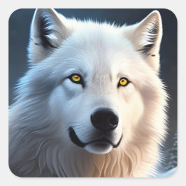 Majestic White Arctic Wolf Art Vierkante Sticker