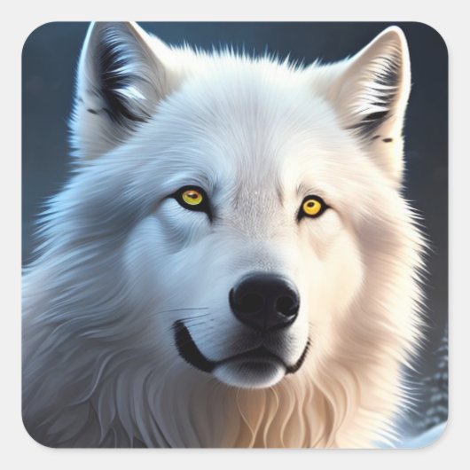 Majestic White Arctic Wolf Art Vierkante Sticker (Voorkant)