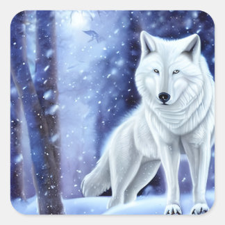 Majestic White Arctic Wolf Art Vierkante Sticker
