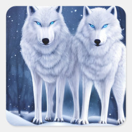 Majestic White Arctic Wolves Art Vierkante Sticker