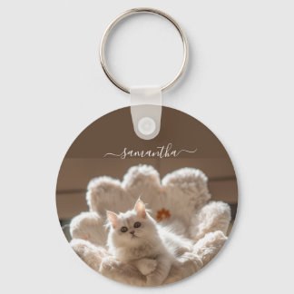 Majestic white cat lover sleutelhanger