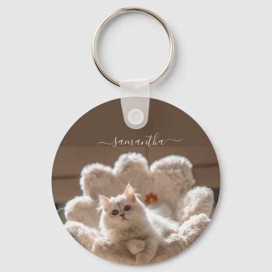Majestic white cat lover sleutelhanger (Voorkant)