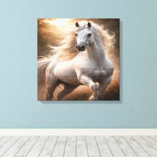 Majestic White Horse Canvas Afdruk (Insitu (Houten vloer))