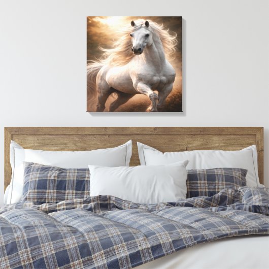 Majestic White Horse Canvas Afdruk (Insitu (Slaapkamer))