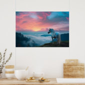 Majestic White Horse in de Berg op zonsondergang Poster (Keuken)