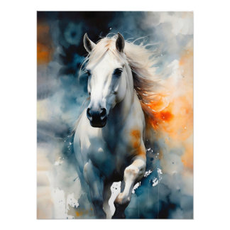 Majestic White Horse in Watercolor Foto Afdruk