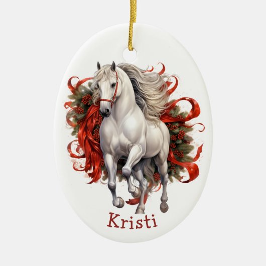 Majestic White Horse Kinder kerst Keramisch Ornament (Voorkant)