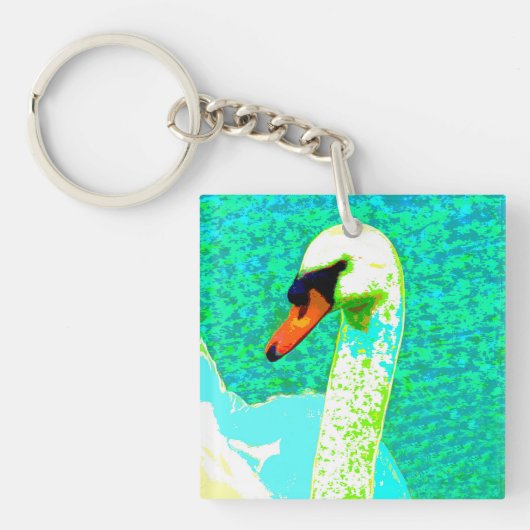 Majestic White Swan Head Button Sleutelhanger (voorkant)