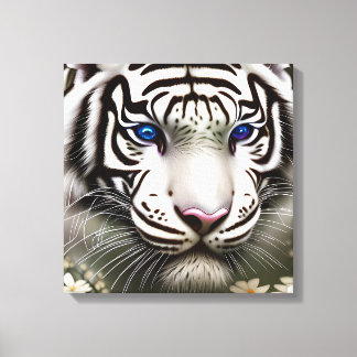 Majestic White Tiger Blue Eyes Art Canvas Afdruk