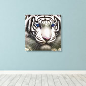 Majestic White Tiger Blue Eyes Art Canvas Afdruk (Insitu (Houten vloer))
