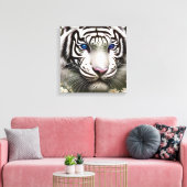 Majestic White Tiger Blue Eyes Art Canvas Afdruk (Insitu (Woonkamer))