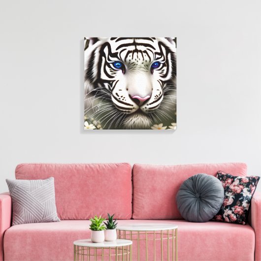 Majestic White Tiger Blue Eyes Art Canvas Afdruk (Insitu (Woonkamer))