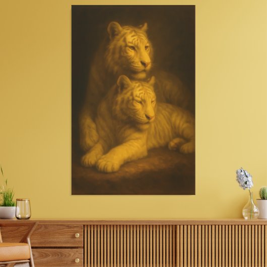 Majestic White Tiger Couple – Fine Art Canvas (Insitu (Woonkamer))