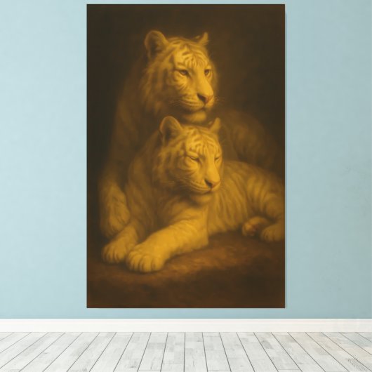 Majestic White Tiger Couple – Fine Art Canvas (Insitu (Houten vloer))
