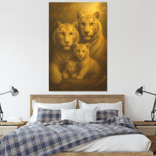 Majestic White Tiger Family – Fine Art Canvas Prin (Insitu (Slaapkamer))