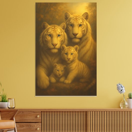 Majestic White Tiger Family – Fine Art Canvas Prin (Insitu (Woonkamer))