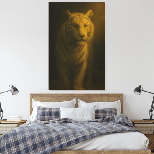 Majestic White Tiger – Fine Art Golden Portrait Canvas Afdruk (Insitu (Slaapkamer))