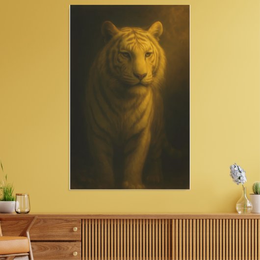 Majestic White Tiger – Fine Art Golden Portrait Canvas Afdruk (Insitu (Woonkamer))