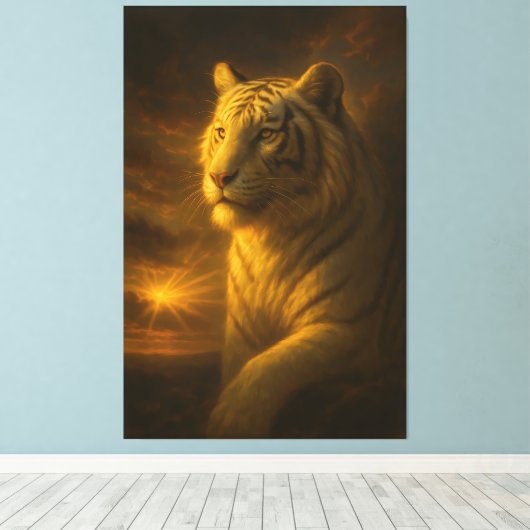 Majestic White Tiger in Golden Light Canvas Afdruk (Insitu (Houten vloer))