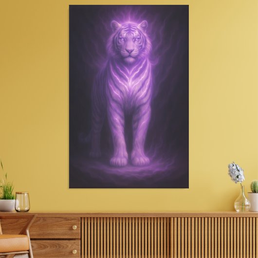 Majestic White Tiger of Purple Lightning Canvas Afdruk (Insitu (Woonkamer))