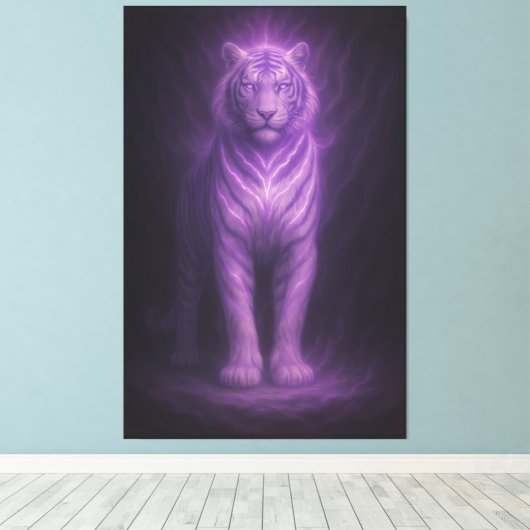 Majestic White Tiger of Purple Lightning Canvas Afdruk (Insitu (Houten vloer))