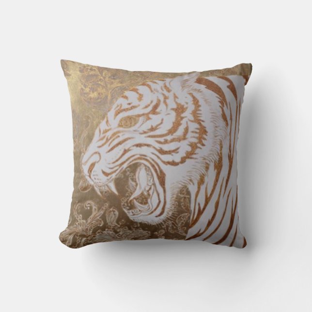 Majestic White Tiger Throw Pillow – Baroque Luxury Kussen (Voorkant)