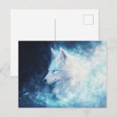 Majestic White Wolf in Luminous Blue Nebula Briefkaart (Voorkant / Achterkant)