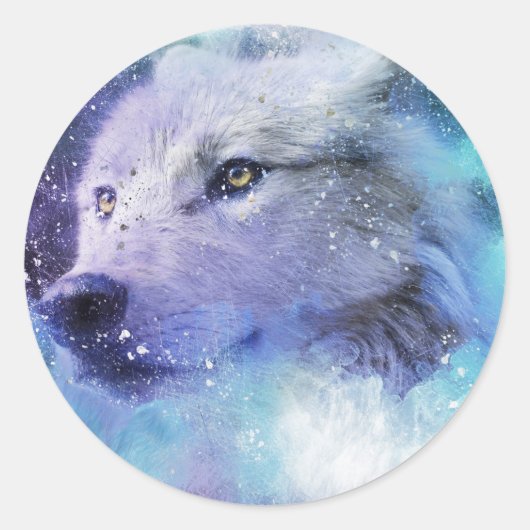 Majestic White Wolf Spirit Animal Ronde Sticker (Voorkant)
