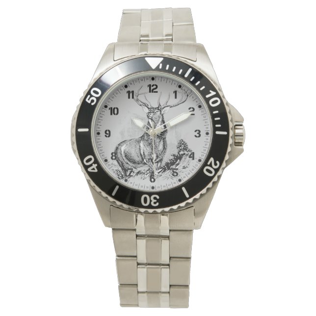 Majestic Whitetail Deer Illustratie Horloge (Voorkant)