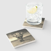 Majestic Wild Bull Elephant in Sepia Stenen Onderzetter (Zijkant)