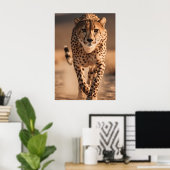 Majestic Wild Cheetah Running Photo Poster (Thuiskantoor)
