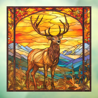 Majestic Wilderness Forest Elk Faux Glas in lood Raamsticker