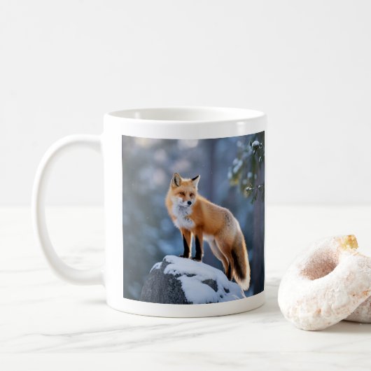 Majestic Winter Fox Fotografie Koffiemok (Met donut)