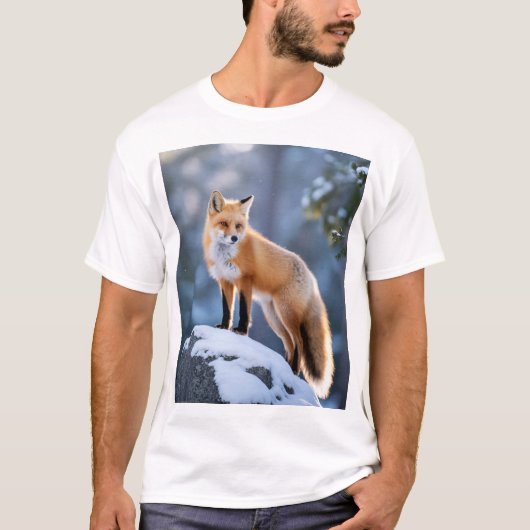 Majestic Winter Fox Fotografie T-shirt (Voorkant)