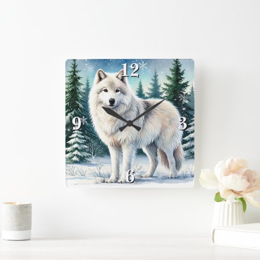 Majestic Winter Wolf Vierkante Klok (Huis)
