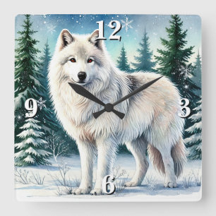 Majestic Winter Wolf Vierkante Klok
