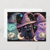 Majestic Witchy Cats Illustratie Briefkaart (Voorkant / Achterkant)