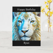 Majestic Witte en Gouden Leeuw Gepersonaliseerde V Kaart (Gele Bloem)