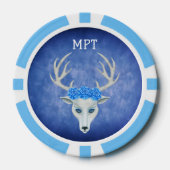 Majestic witte herten hoofd gewei Rozen blauw Poker Chips (Voorkant)