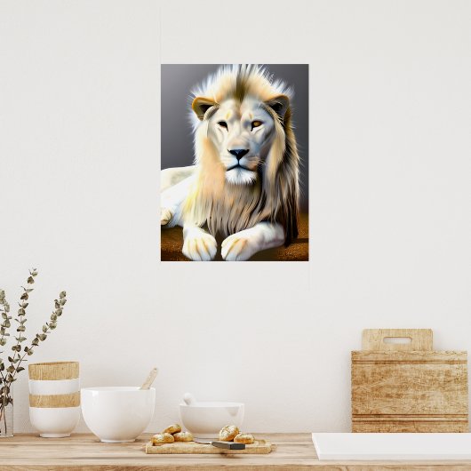 Majestic Witte Leeuw met Verschillende Gekleurde O Poster (Keuken)