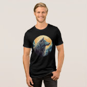 Majestic Wolf at Sunset – Wilderness Art Tri-Blend Shirt (Voorkant volledig)