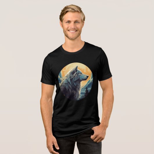 Majestic Wolf at Sunset – Wilderness Art Tri-Blend Shirt (Voorkant volledig)