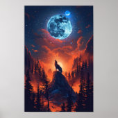 Majestic Wolf Howling bij het Moon Poster (Voorkant)