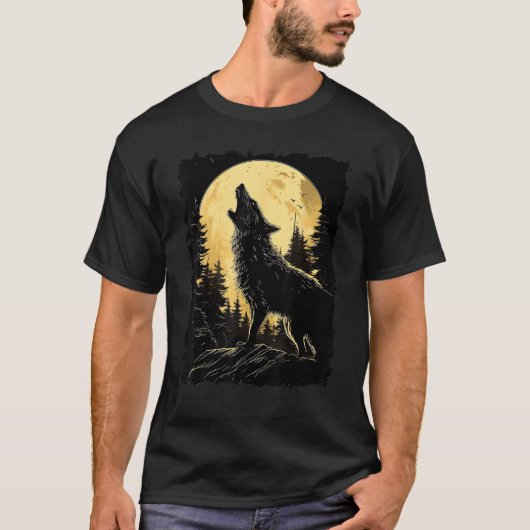 Majestic Wolf Howling Full Moon Light Night Sky Wo T-shirt (Voorkant)