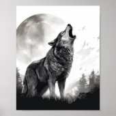 Majestic Wolf Howling op het Volle Maan Poster (Voorkant)