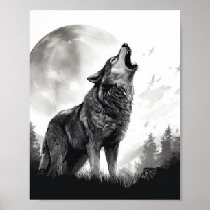 Majestic Wolf Howling op het Volle Maan Poster