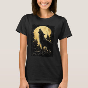 Majestic Wolf Howling Volle Maan Licht Nacht Sky W T-shirt