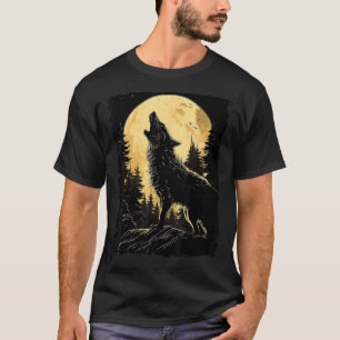 Majestic Wolf Howling Volle Maan Licht Nacht Sky W T-shirt