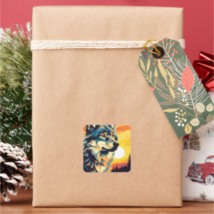 Majestic Wolf Impressionist Journey Vierkante Sticker